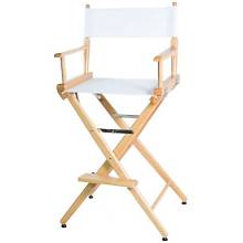 Director chair tall natural wood white canvas